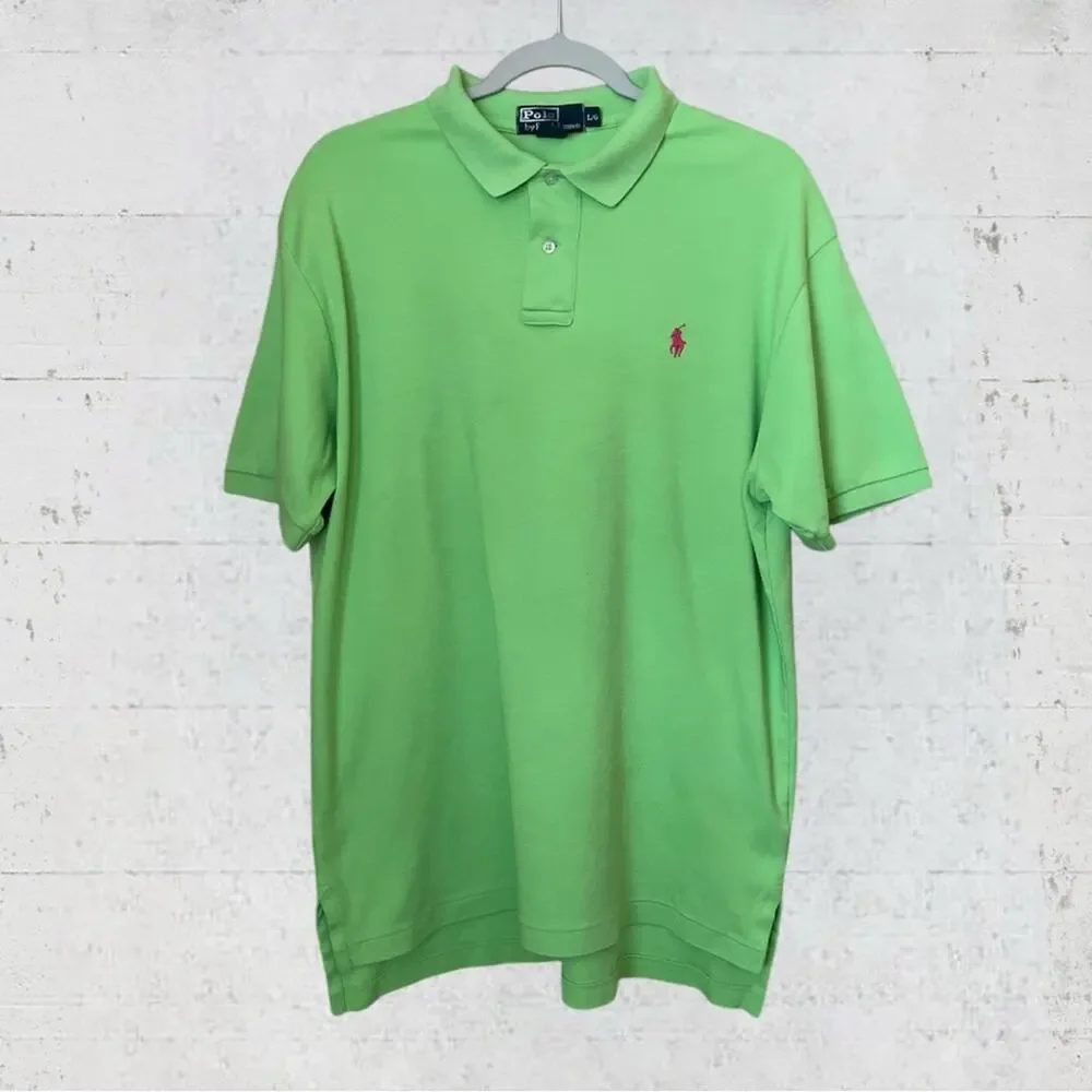 Polo Ralph Lauren Iconic Polo Shirt Smooth Knit Lime Green Large Preppy Y2K